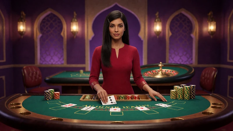 Live-Dealerin an einem Blackjack-Tisch als Vorschau auf das Alawin Live Casino