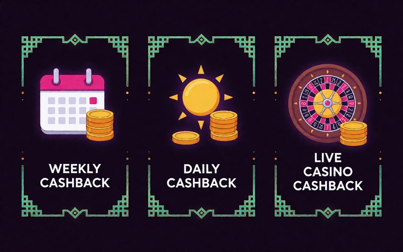 Drei getrennte Cashback-Pfade f&uuml;r w&ouml;chentliches, t&auml;gliches und Live-Casino-Cashback bei Alawin